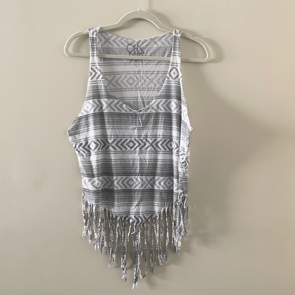 Chaser Tops - Cute Tribal Print Tank with Fringe - L